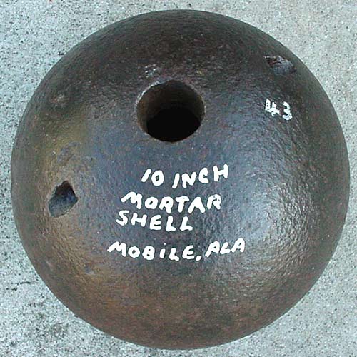 Ten-inch mortar shell showing fuze opening